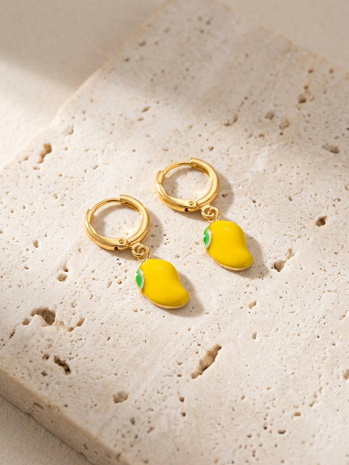 Mango Enamel Gold Huggie Hoop Earrings