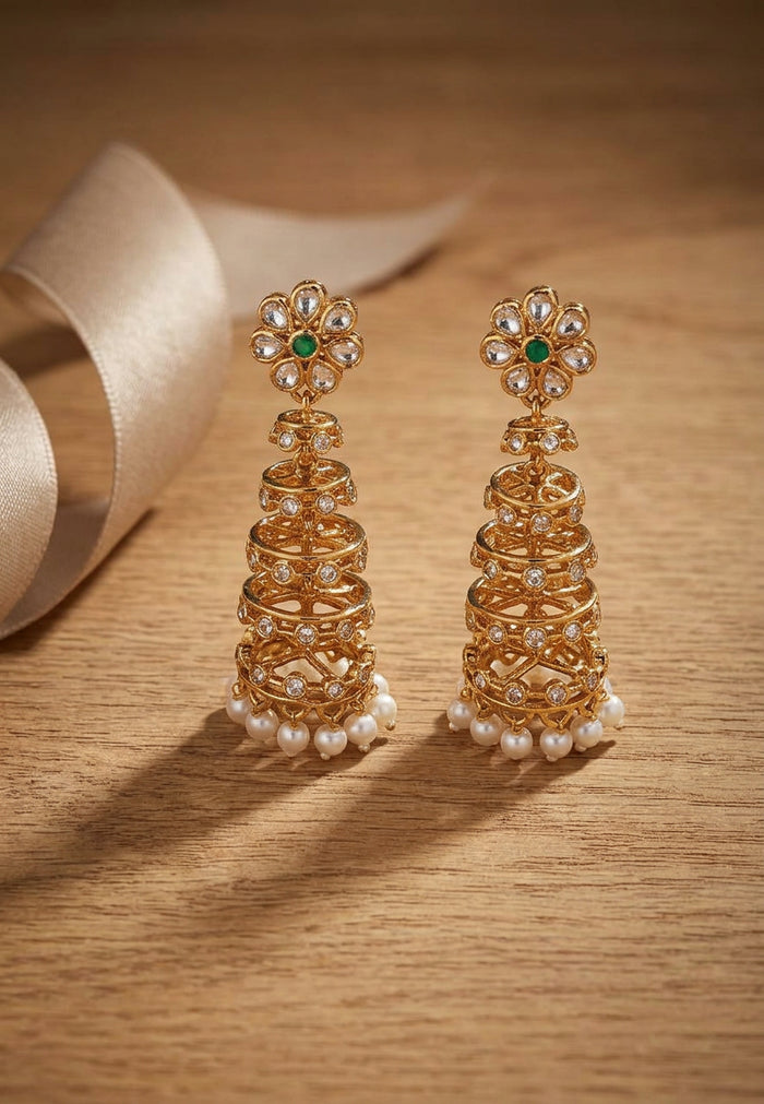 Floral Pearl Jhumka Gold Earrings