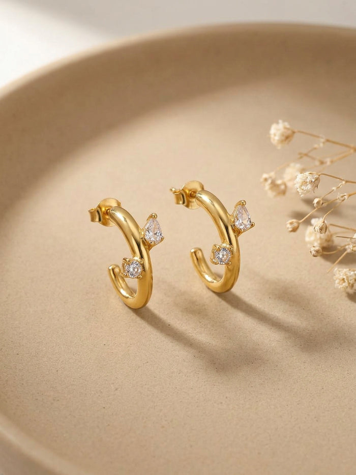 Minimal Stone Gold Open Hoop Earrings