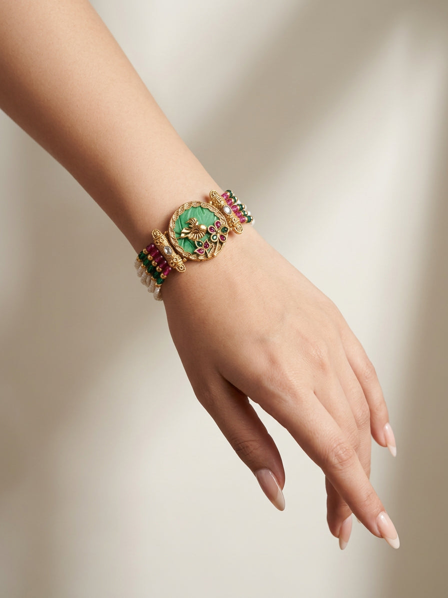 Minimal Green Heritage Bracelet for Women - on model