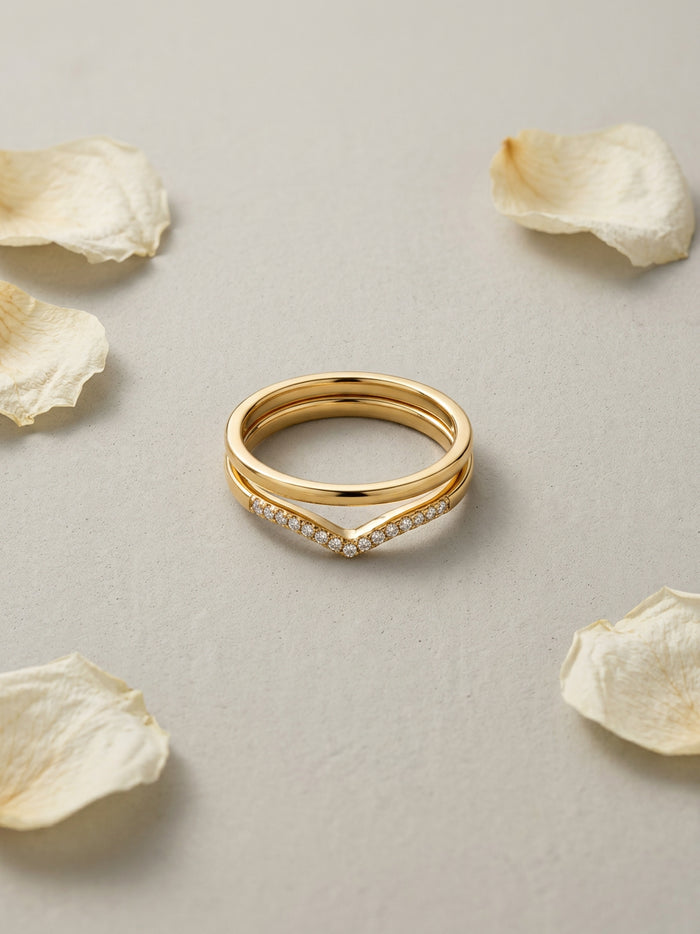 V Shape Stone Gold Double Band Ring