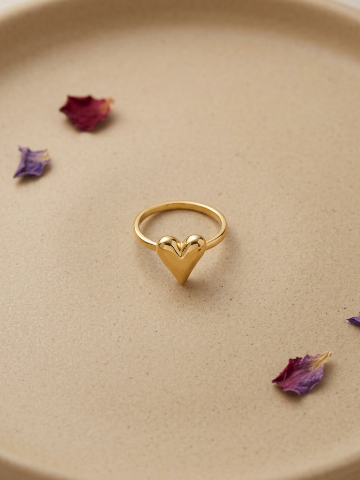 Puffed Gold Heart Ring for Women