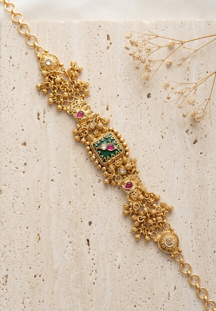 Mughal Inspired Green Stone Heritage Bracelet