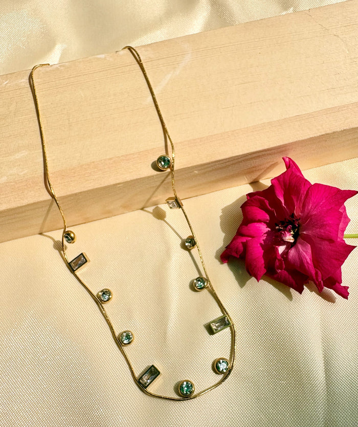 Gold Chain Necklace with Mint Crystal Stations