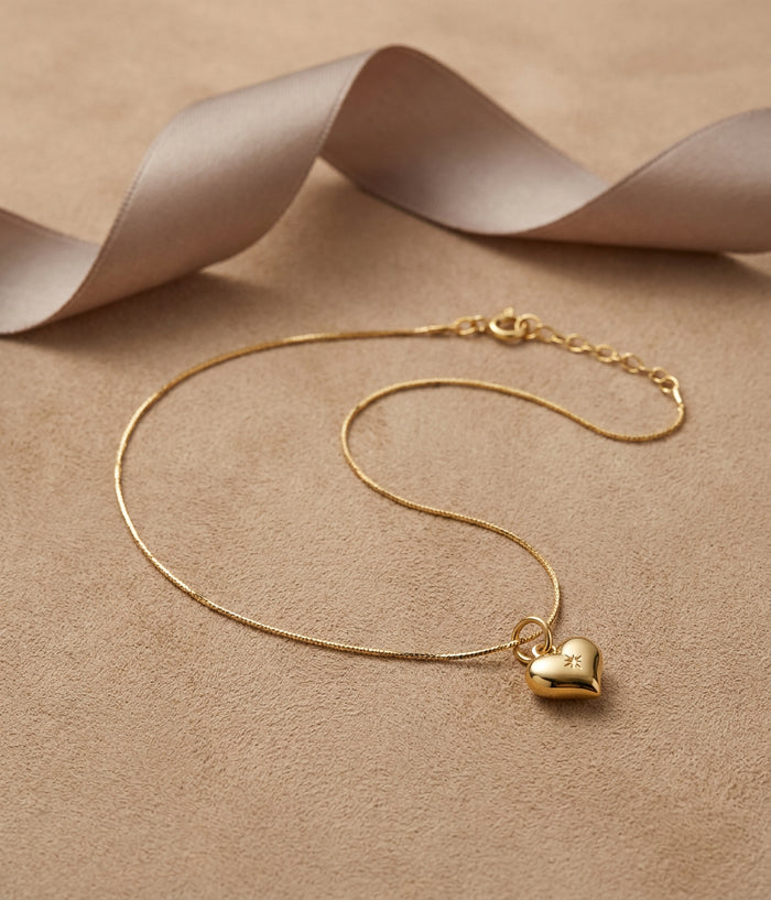 Gold Puffed Heart Pendant Necklace
