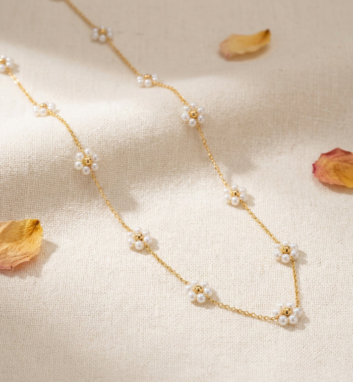 Pearl Flower Station Chain Necklace