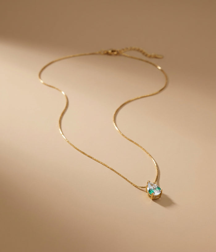 Gold Chain with Small Teardrop Crystal