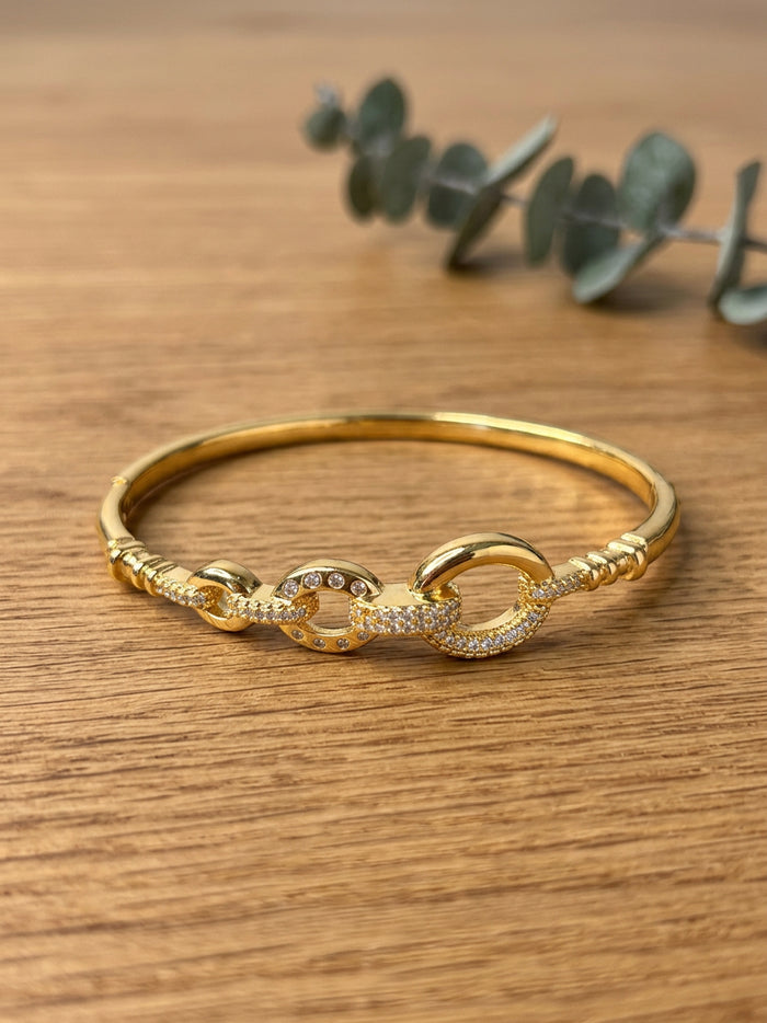 Chain Link Stone Gold Bangle Bracelet for Women
