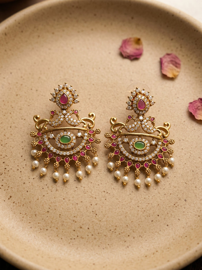 Pearl Kundan Ruby Stud Earrings