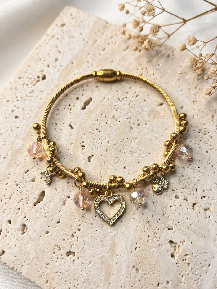 Pink Heart Charm Gold Bracelet
