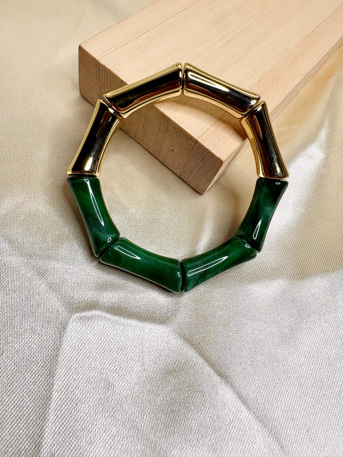 Emerald Green Resin and Gold Bamboo Bracelet