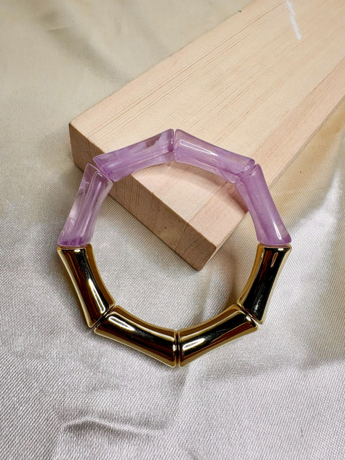 Lilac Resin and Gold Bamboo Bracelet