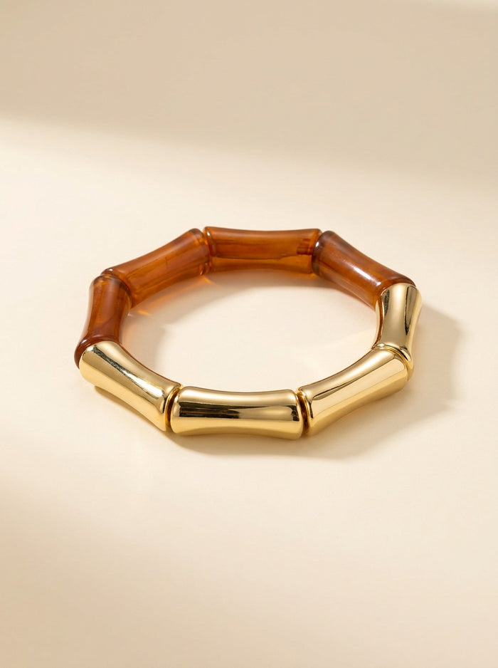 Amber Resin and Gold Bamboo Bracelet