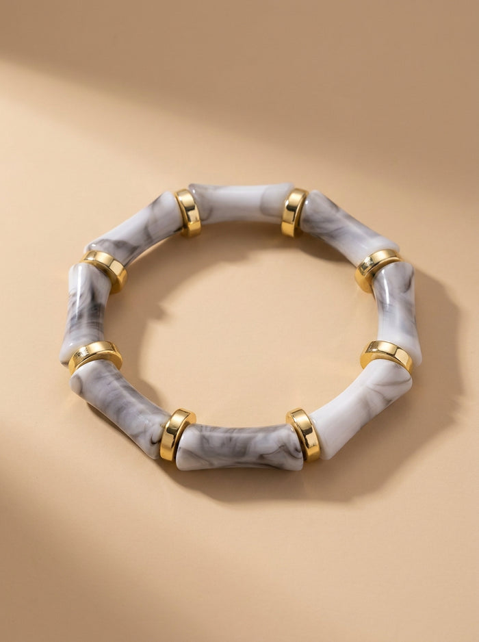 Grey Marble Resin Bamboo Bracelet