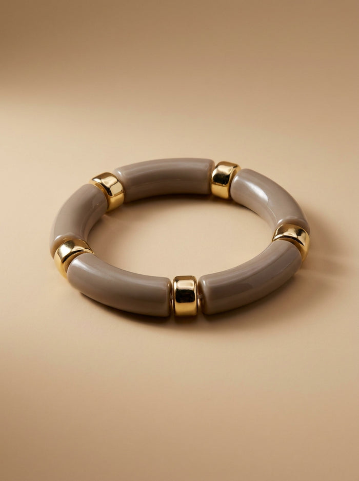 Taupe Resin and Gold Tube Bracelet