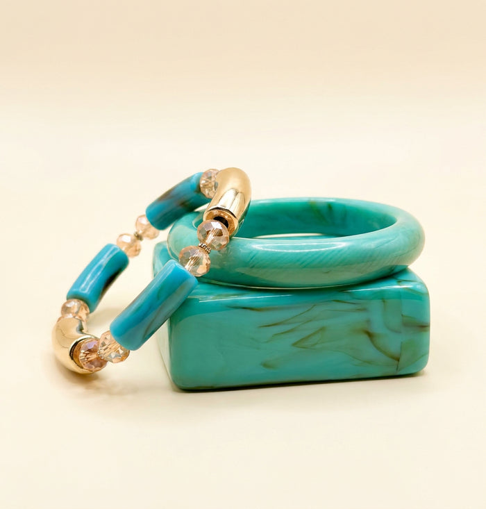 Turquoise Marbled Resin Bangle Stack