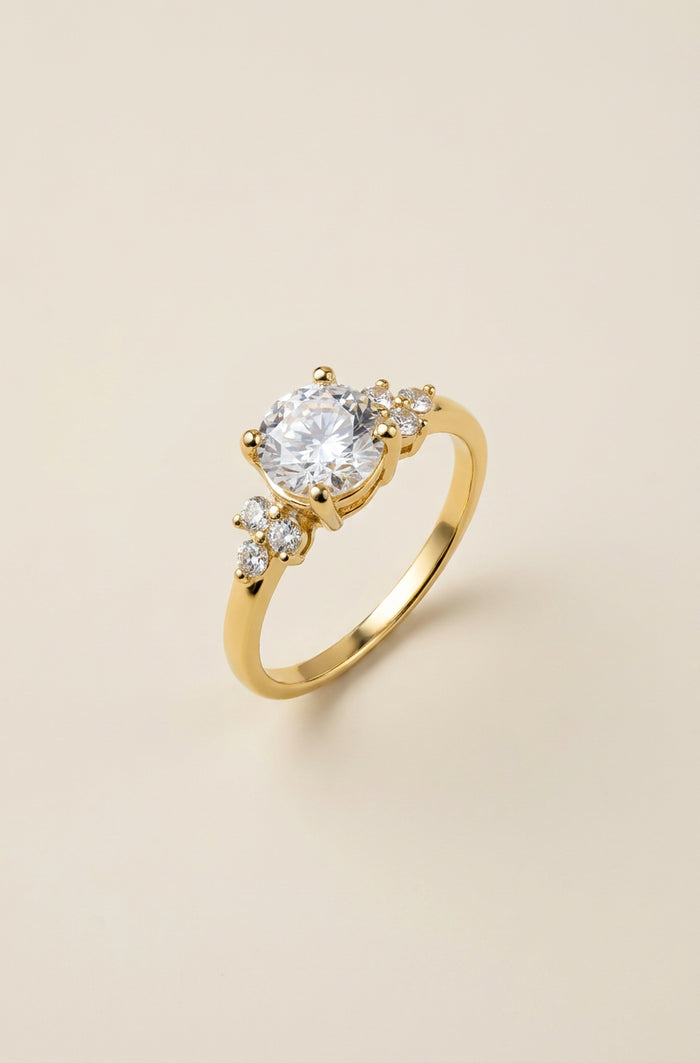 Solitaire Ring with Leaf Side Accents