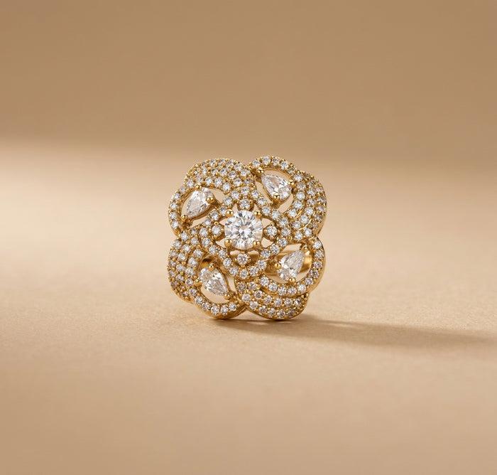 Gold Knot Cocktail Ring with Crystal Pave