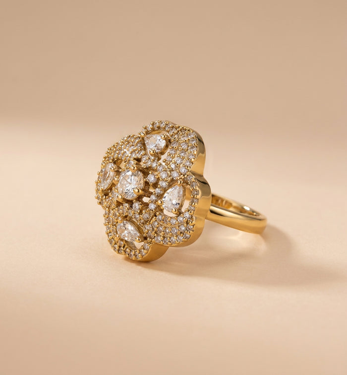 Champagne Stone Clover Ring