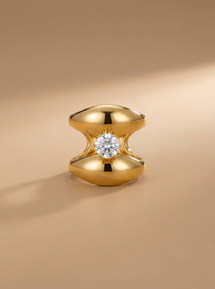 Gold Sculptural Round Stone Ring