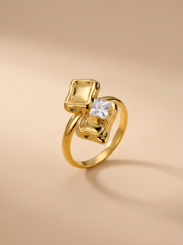 Gold Folded Square Crystal Ring
