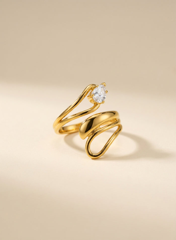 Gold Open Loop Ring with Solitaire