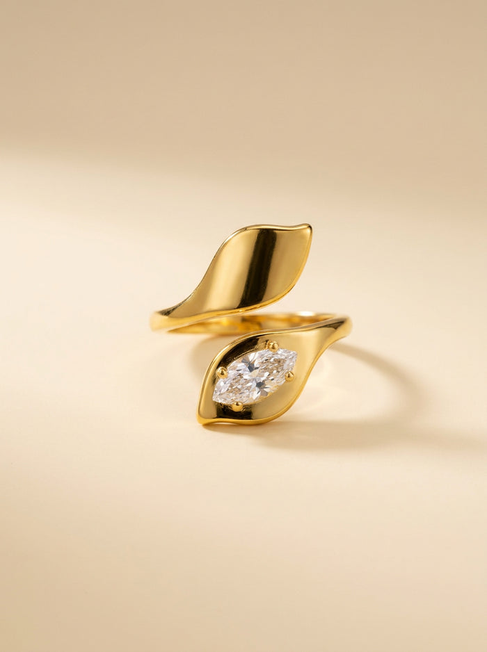Gold Leaf Wrap Ring with Marquise Stone