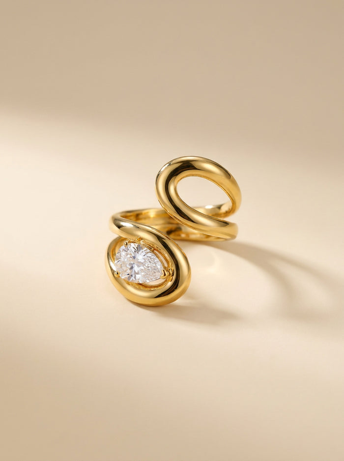 Gold Open Loop Ring with Pear Crystal