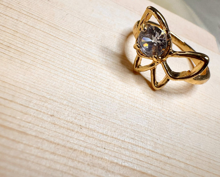 Gold Open Butterfly Ring with Large Crystal