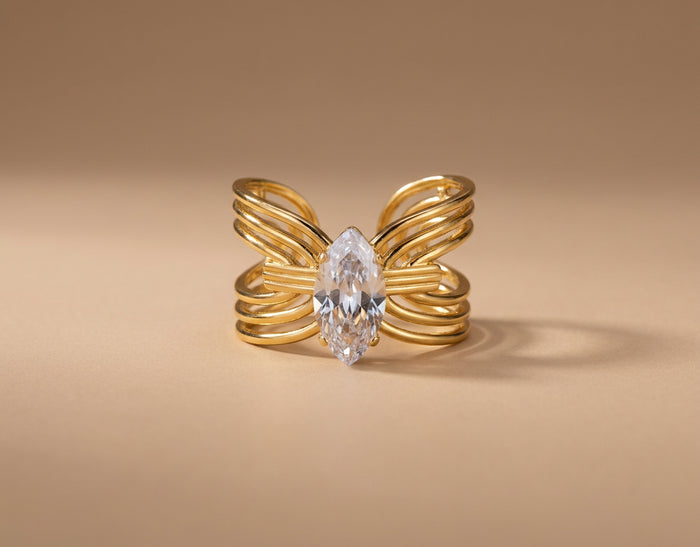 Gold Wing Ring with Marquise Crystal