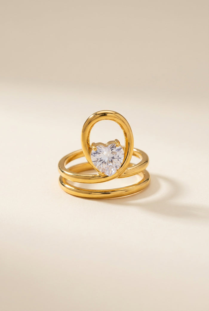 Gold Open Loop Ring with Heart Crystal