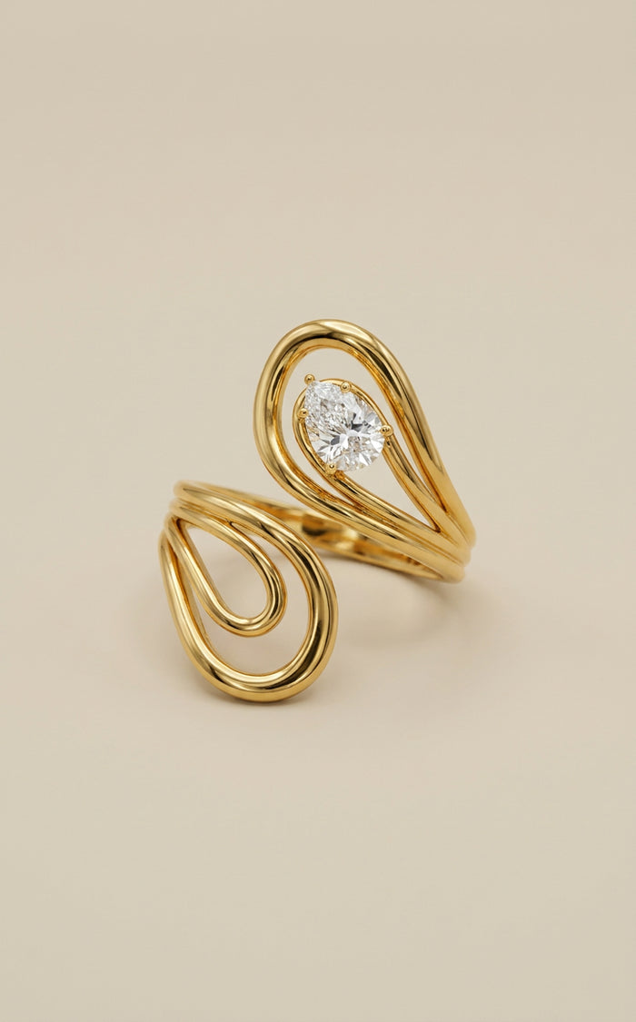 Gold Double Loop Ring with Round Crystal