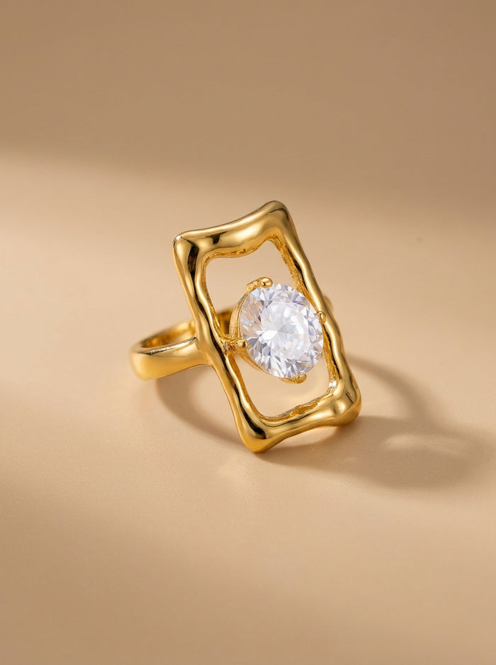 Gold Molten Frame Ring with Oval Crystal