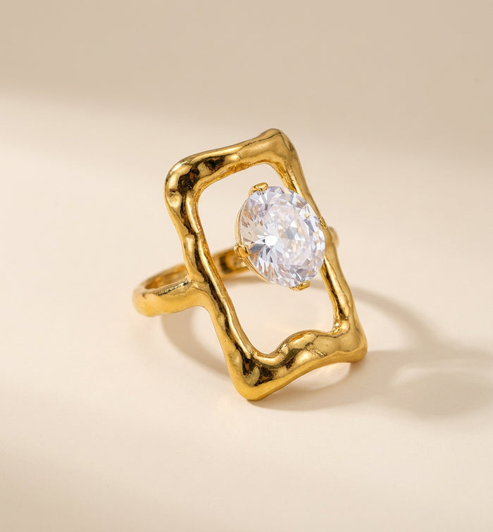 Gold Molten Frame Statement Ring