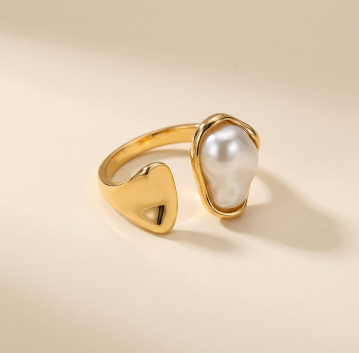 Pearl-Style Open Gold Ring with Gold Accent