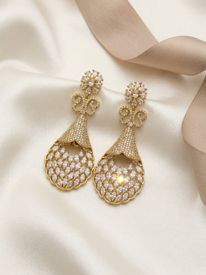 Royal AD Stone Peacock Drop Earrings