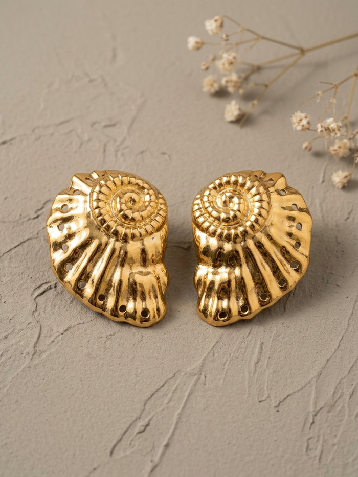 Textured Shell Gold Statement Stud Earrings