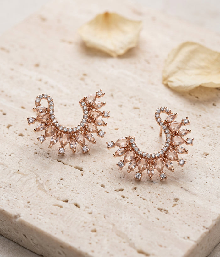 Rose Gold Crescent Stone Studs for Women