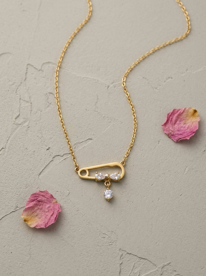 Safety Pin Stone Chain Necklace