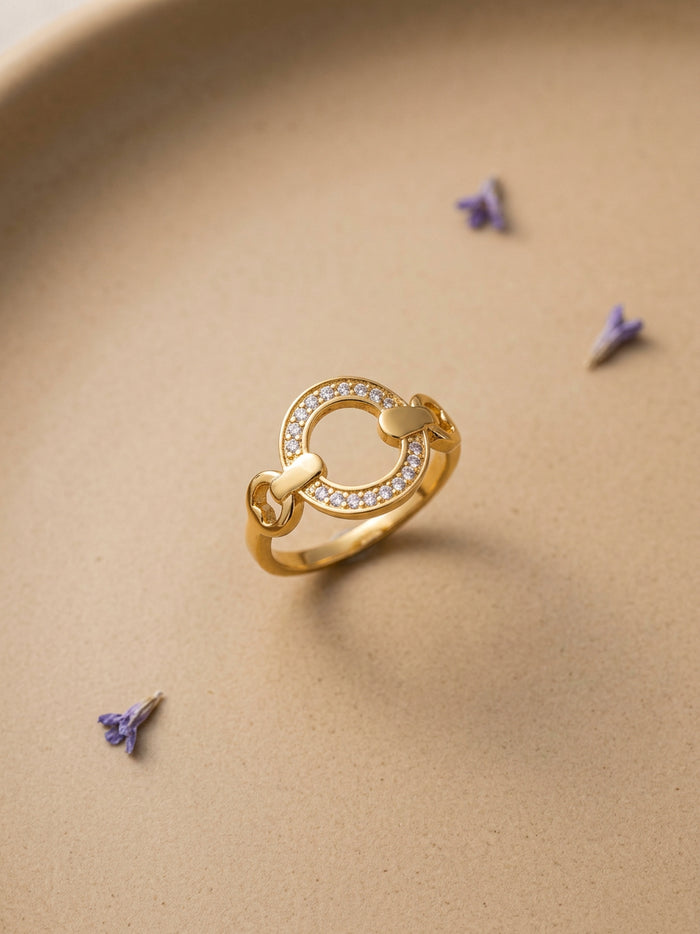 Stone Circle Chain-Link Gold Ring