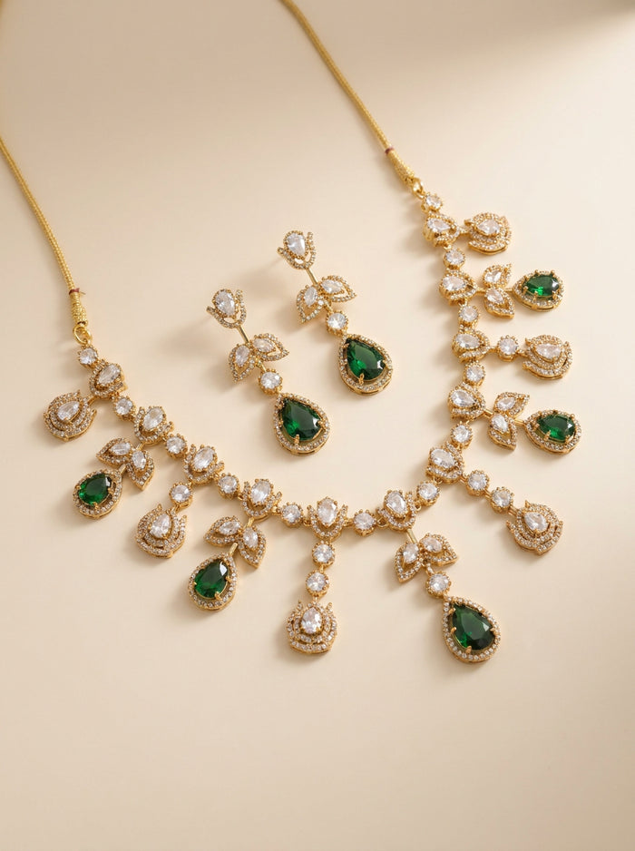 Emerald Leaf Necklace Set