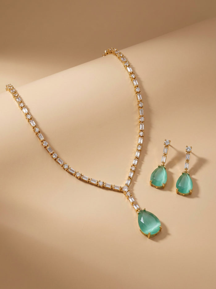 Mint Teardrop Pendant Necklace Set