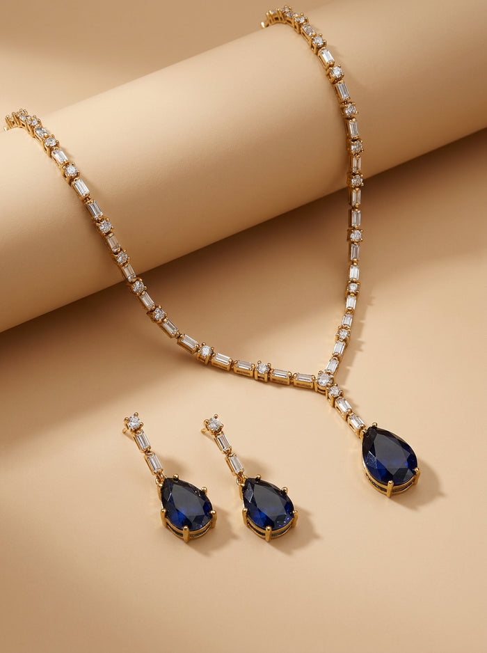 Sapphire Blue Teardrop Necklace Set