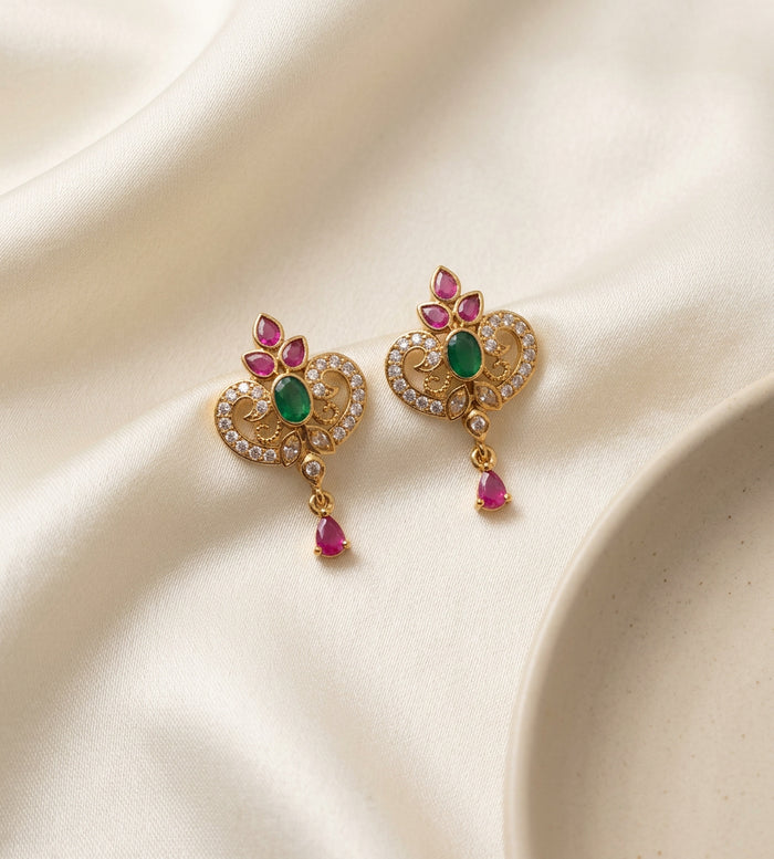 Shahi Ruby Green Drop Studs