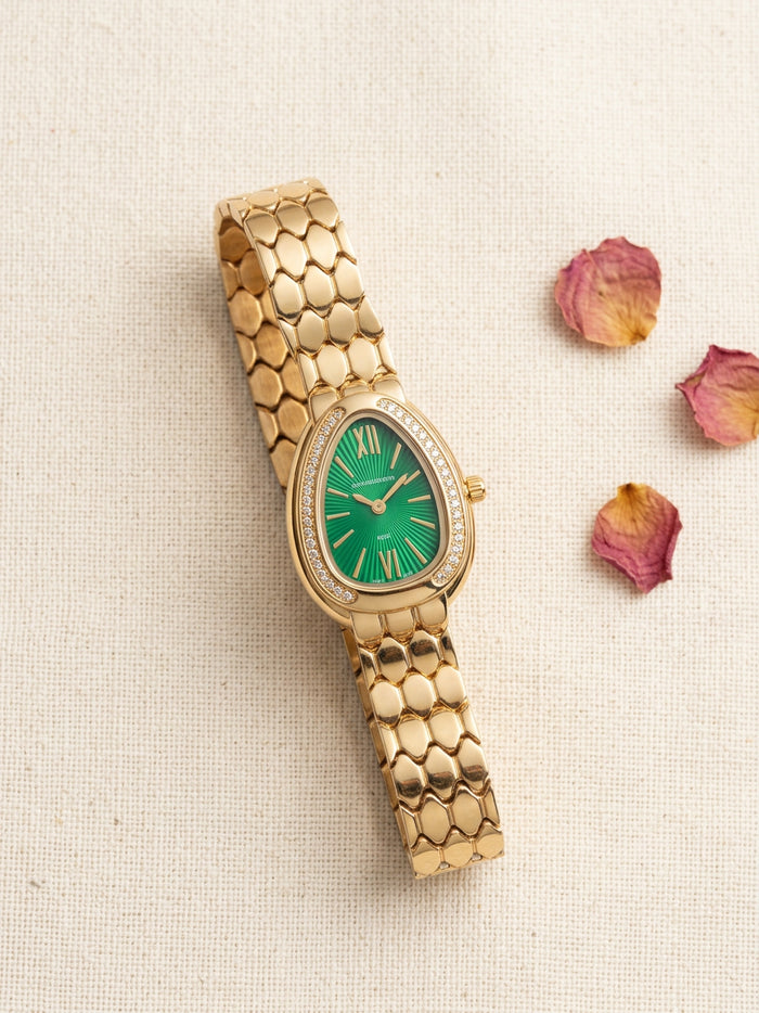 Green Dial Snake Scale Gold Watch for Women