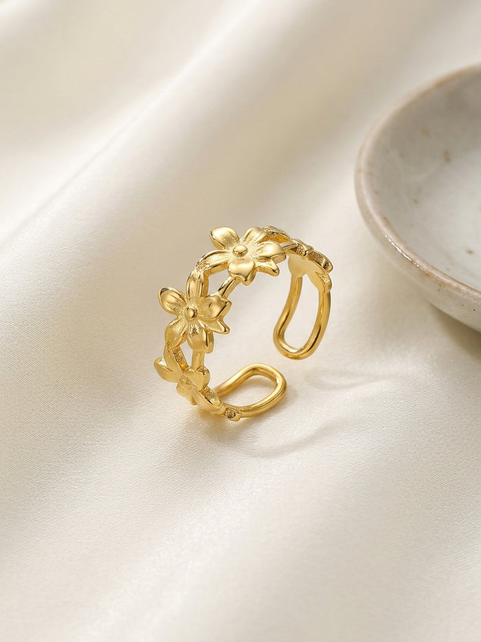 Open Floral Gold Ring for Women