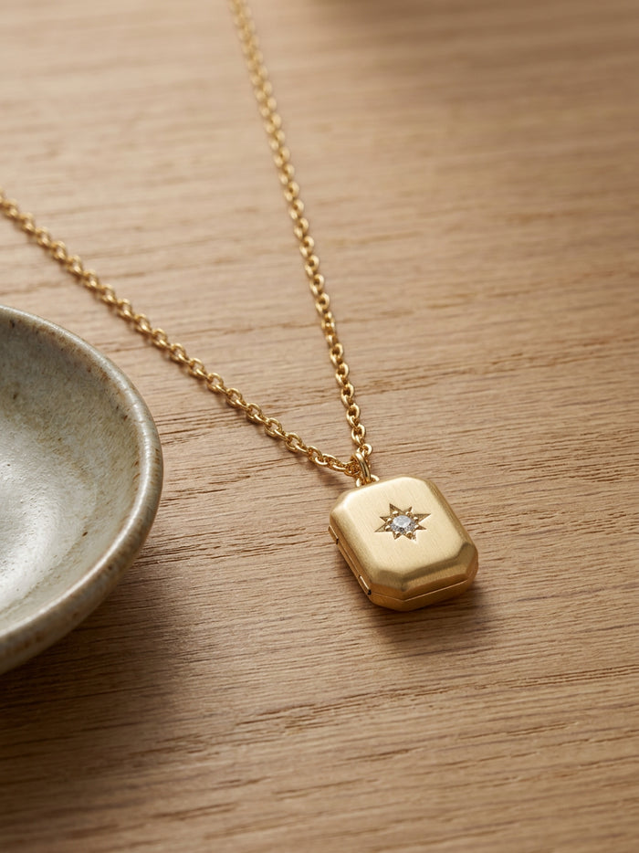 Star Stone Locket Pendant Gold Necklace