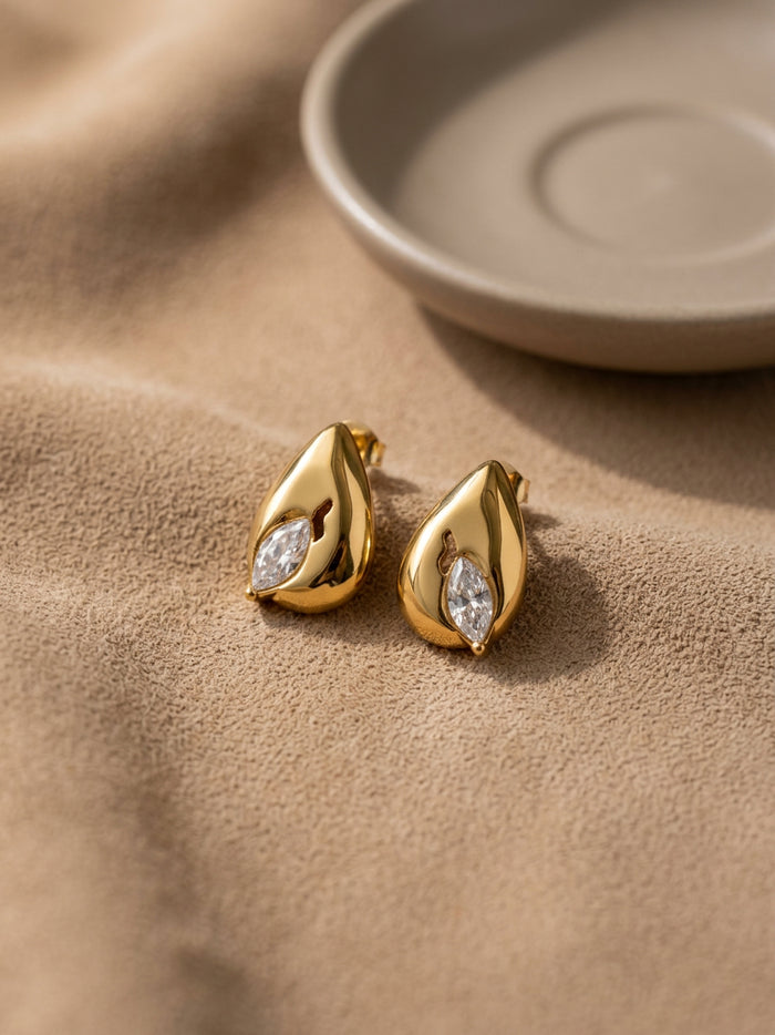 Teardrop Marquise Stone Gold Stud Earrings