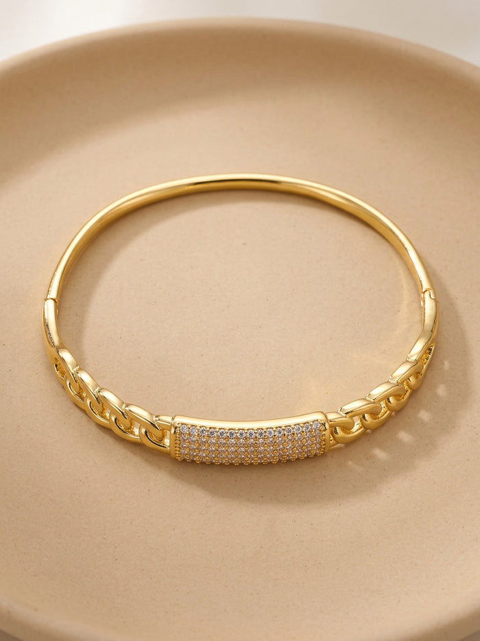 Chain Link Stone Bar Gold Bangle Bracelet