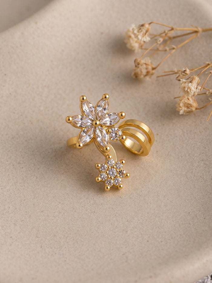 Flower Stone Gold Ear Cuff